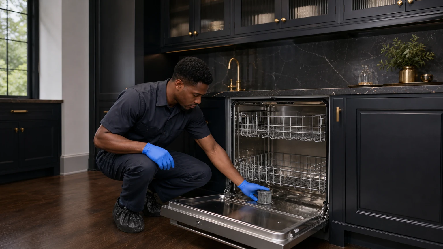 Panel-ready dishwasher diagnostic visit in the service area